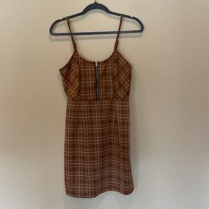 NWT Brown Plaid Zipper Pencil Dress
